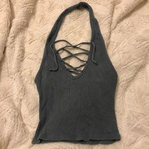 Lace-up halter crop top